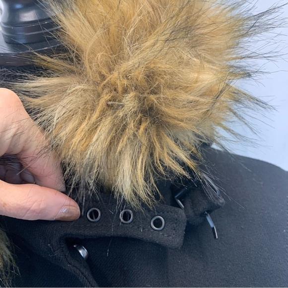 Zara Women’s Black Wool Puffer Sleeve Hooded Fur Zip Peacoat Parka Jacket Sz S - Picture 3 of 14